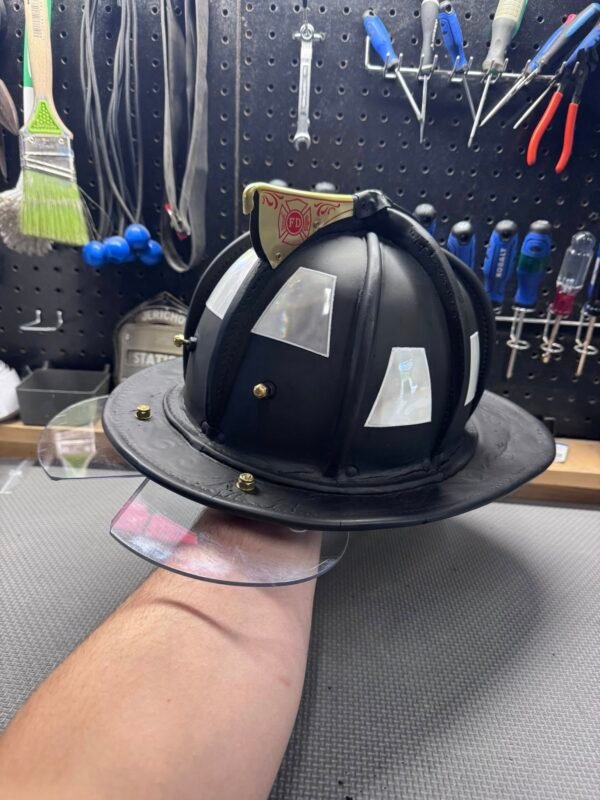 Refurbished Fire Helmet with Retro Brass & White Tets