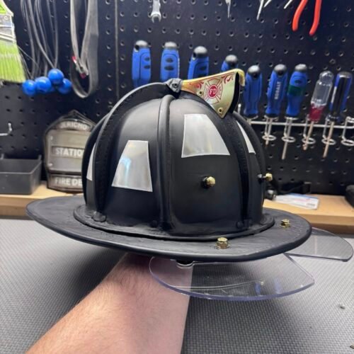 Refurbished Fire Helmet with Retro Brass & White Tets